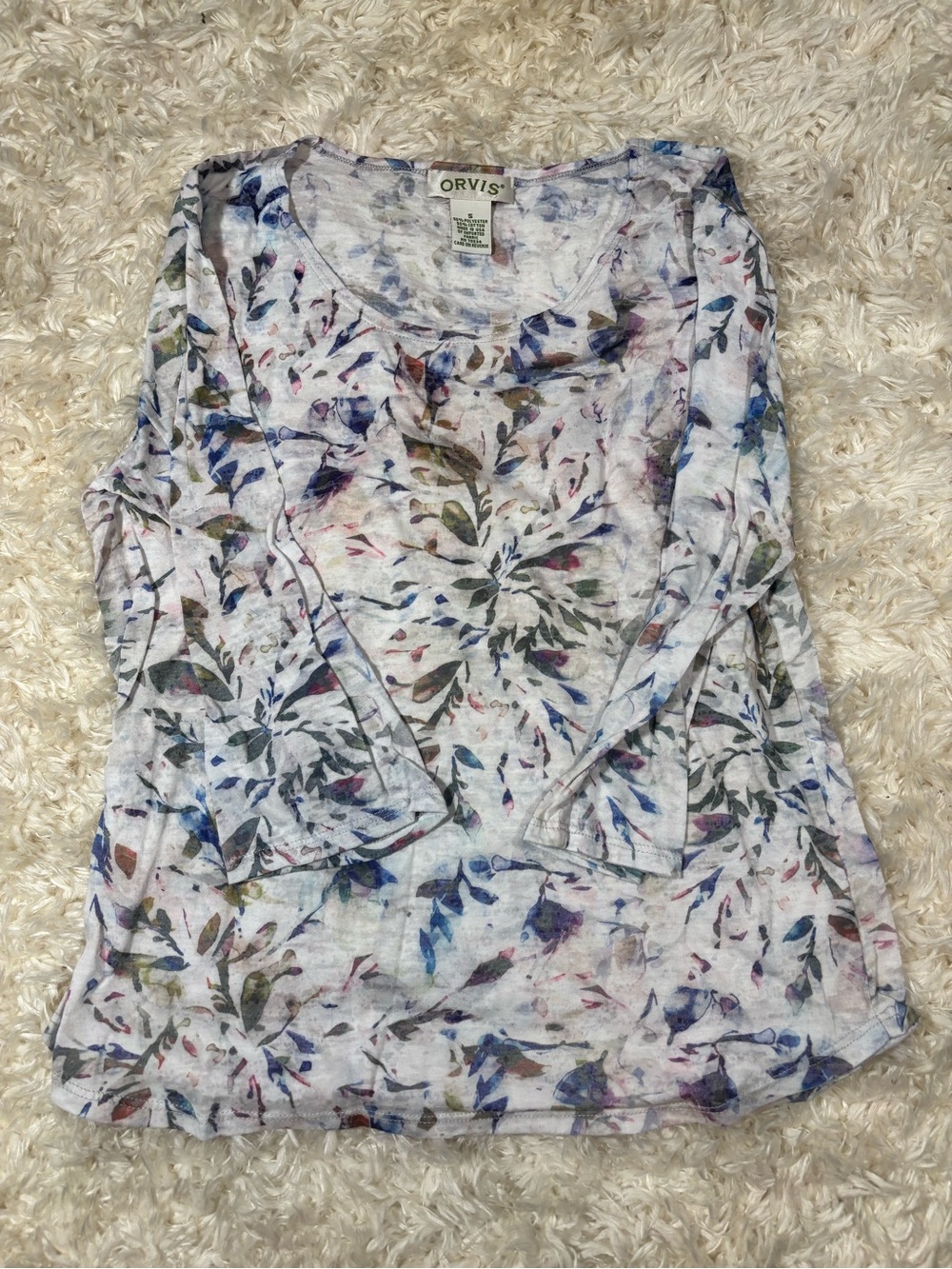 Orvis Women's White Floral Lightweight Long Sleeve Top-Small
